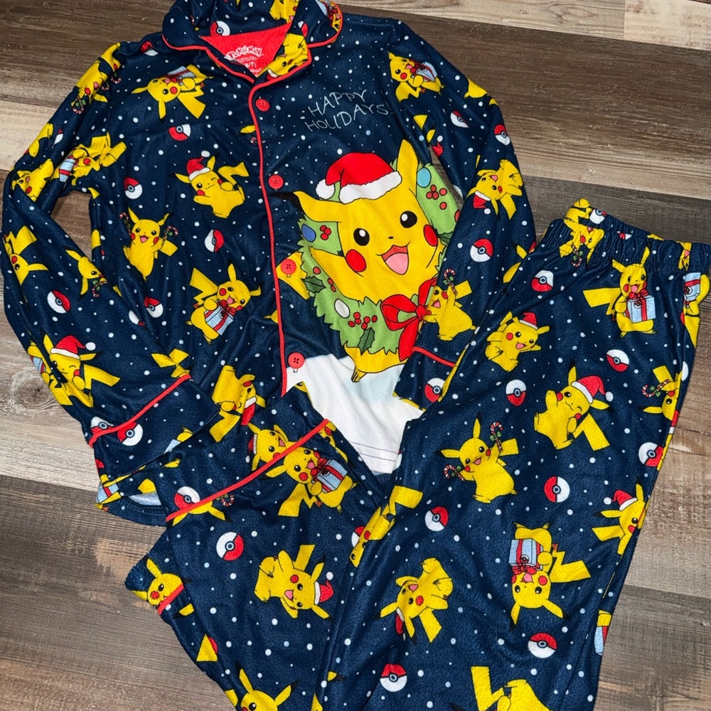 Pokemon Kids Pajama Set - Navy with Festive Pikachu